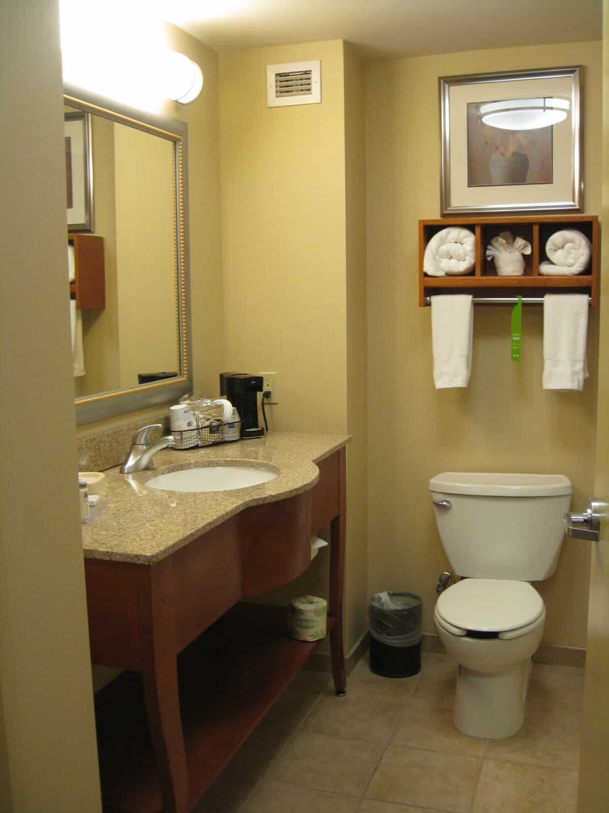 Hampton Inn La Guardia airport room bathroom - Traveling Well For Less