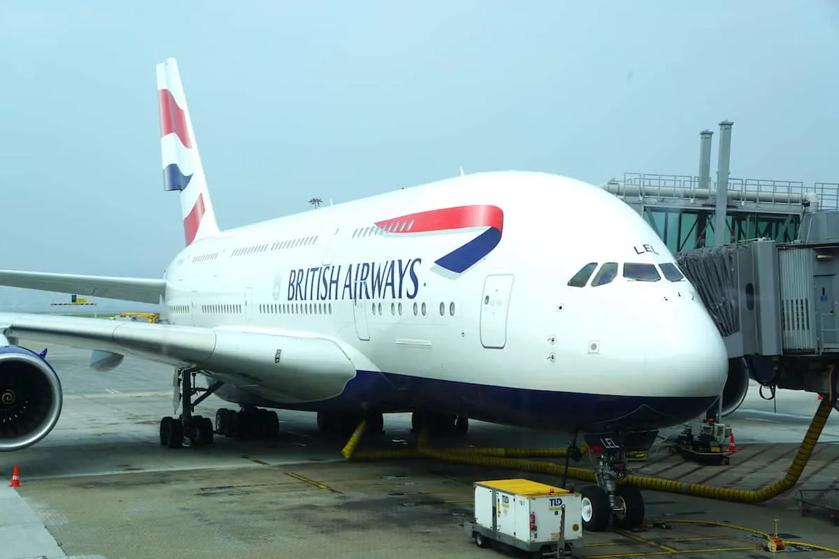 British Airways plane at airport gate