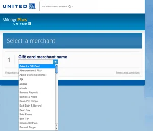 Exchange gift cards for miles select merchant