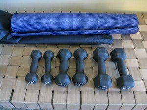 Hyatt Has It Convenience Collection free weights and yoga mat