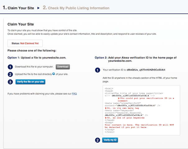 Claim website add Alexa verification ID
