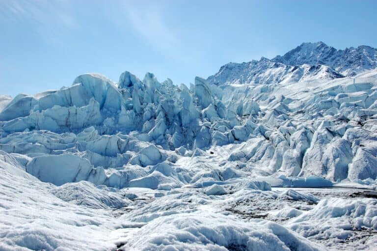 field of blue tinted glaciers