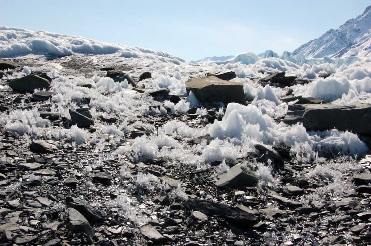 black colored ice on a glacier