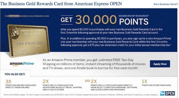 30,000 Points For American Express Business Gold