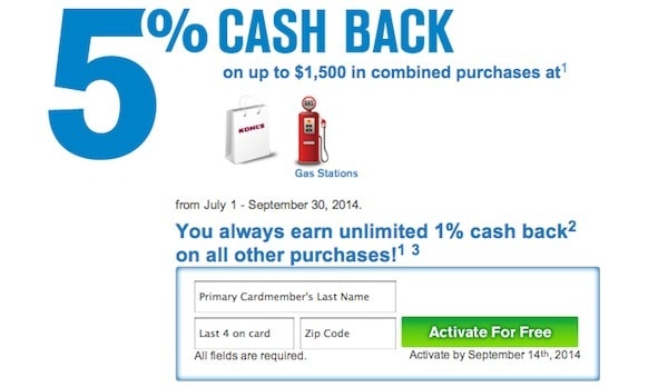 Active 5X Cash Back on Gas and Kohl's on Chase Freedom Traveling Well For Less