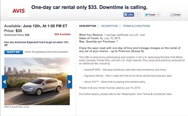 Daily Getaway Offers for Weeks 3 and 4 Avis
