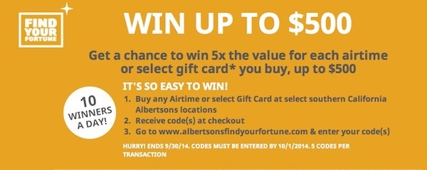 Buy a $100 Gift Card, Win a $500 Gift Card Albertsons Find Your Fortune Traveling Well For Less