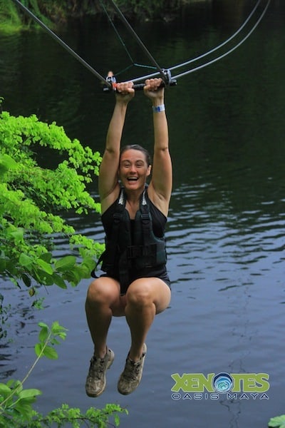 backward zip lining at Lik Wind Xenotes Oasis Maya Traveling Well For Less