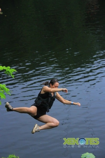 free falling from the zip line at Lik Xenotes Oasis Maya Traveling Well For Less