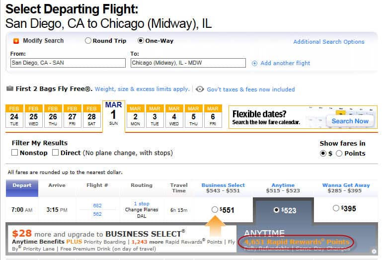 San Diego to Chicago 4651 points Traveling Well For Less