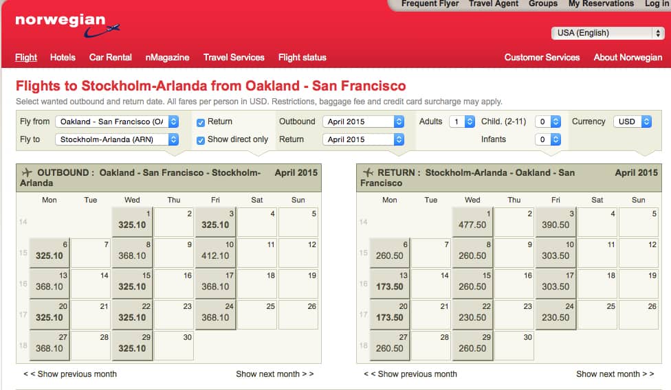 $498 round-trip to Stockholm