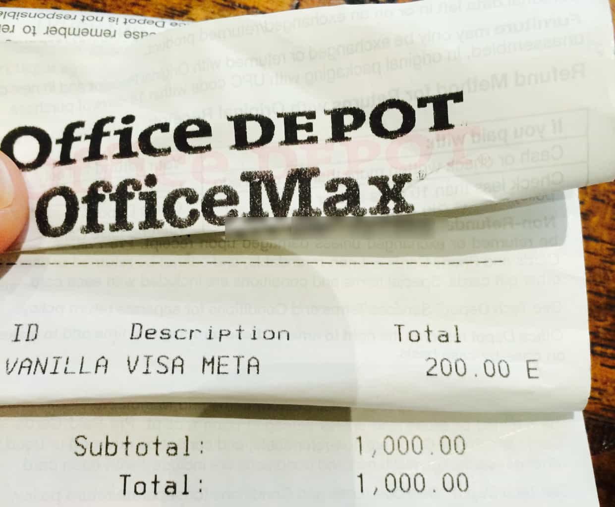No fees on visa gift cards at office depot and office max
