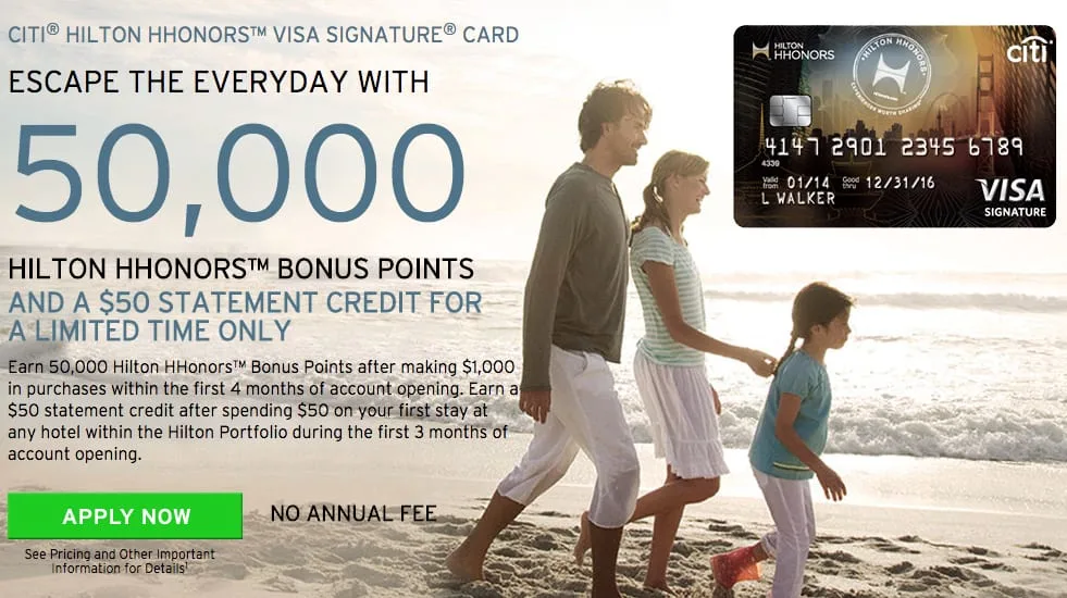 Citi Hilton Visa Signature offering 50,000 Hilton points and $50 statement credit