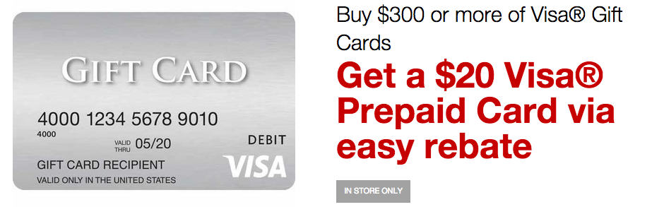 Get 20 When You Buy 300 in visa gift cards at Staples