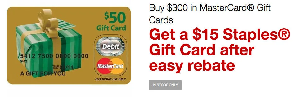 $15 Staples Gift Card With $300 MasterCard Gift Card Purchase