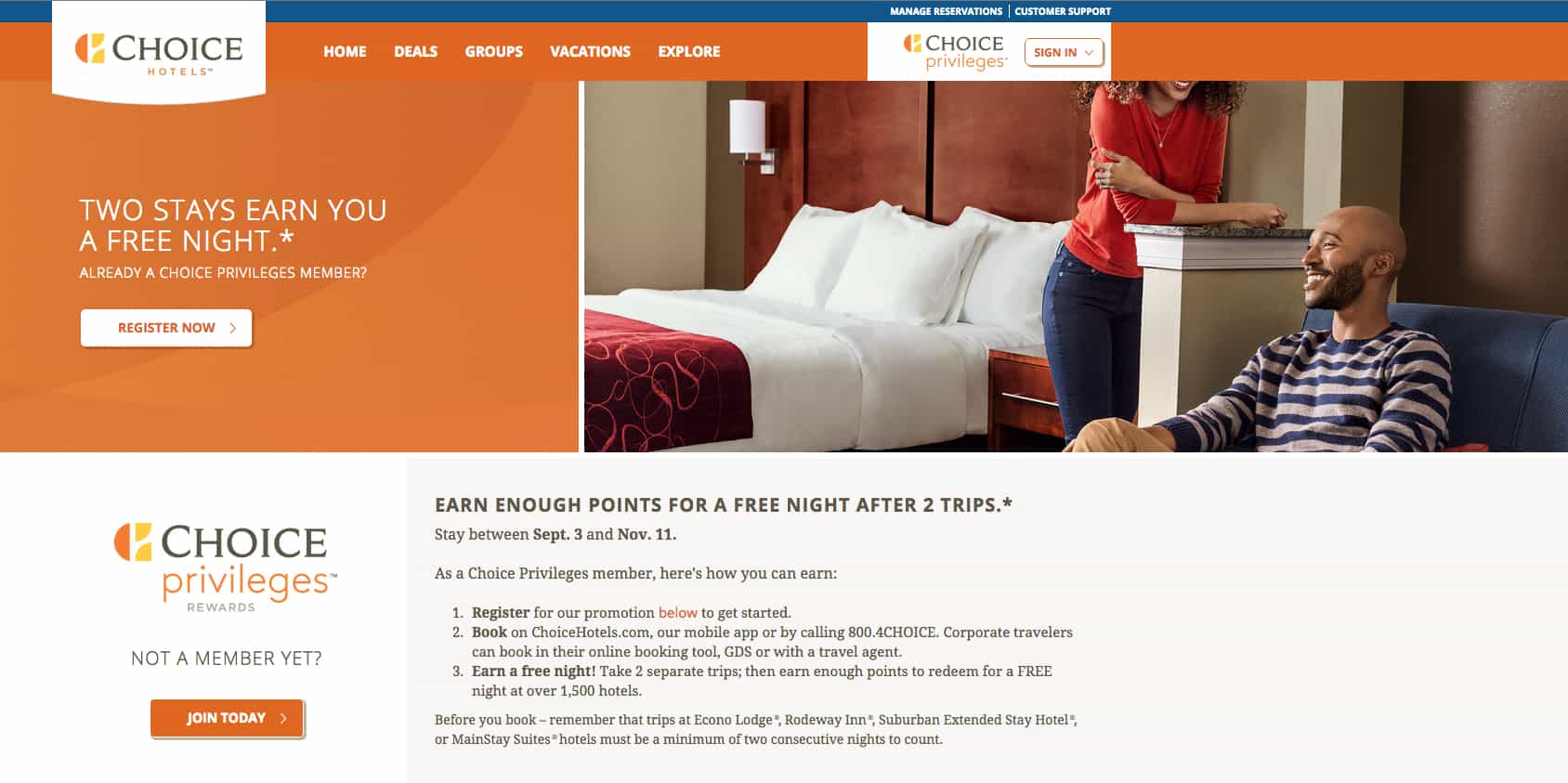 Free night from Choice hotels