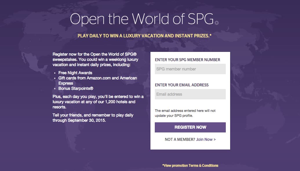 Starwood Open the World sweepstakes