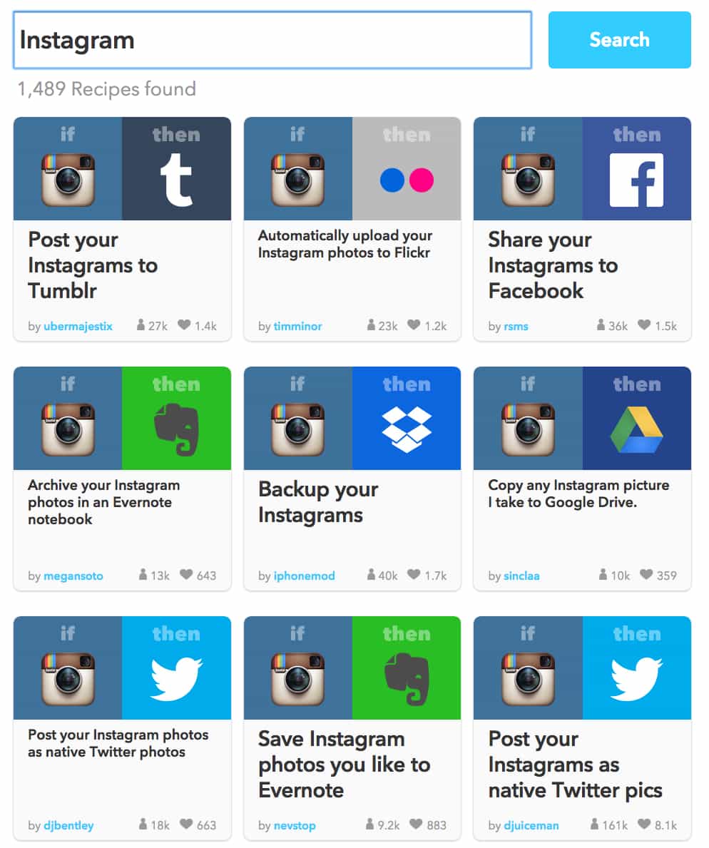 Instagram, IFTTT Instagram recipe, post to Facebook from Instagram