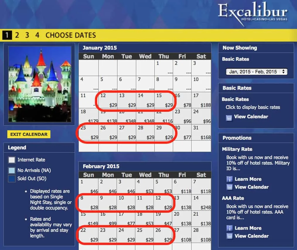 cheap rates at Excalibur Traveling Well For Less