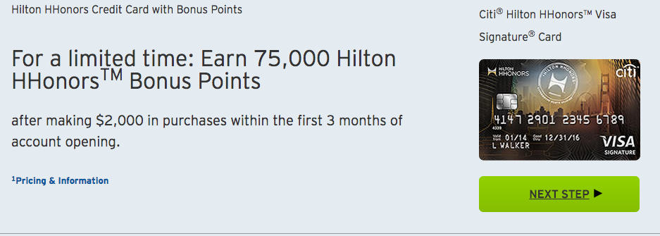 You can get 75,000 Hilton points as a sign-up bonus from the Citi Hilton credit card.