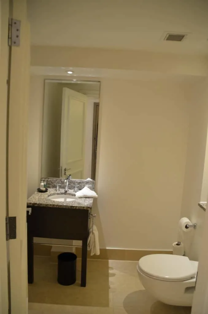 guest bathroom in the Saatchi Suite at the Hyatt Regency London - The Churchill