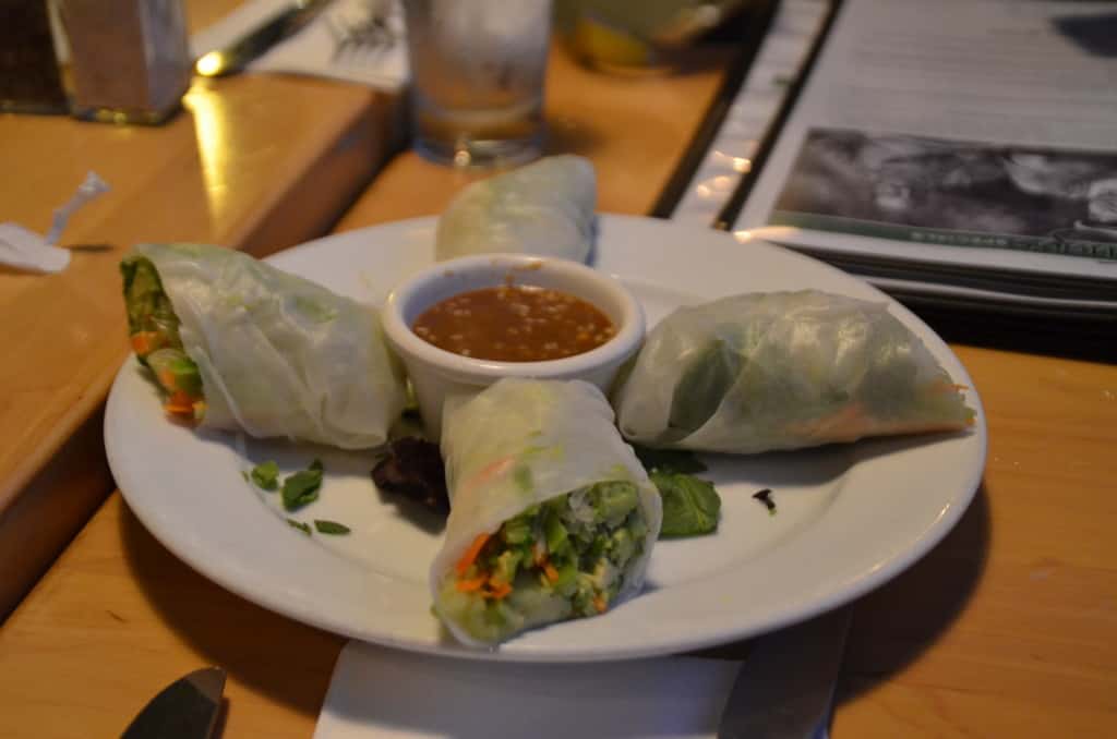 Hugo's Restaurant's California take on an asian spring roll.These plump asian spring rolls were burrito sized. TravelingWellForLess.com