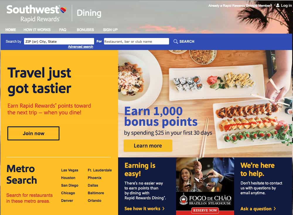 Going out to eat? Here's how to get a quick 1,000 Southwest points. TravelingWellForLess.com