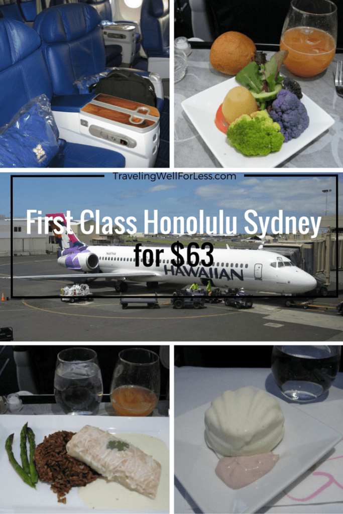 Two one-way First Class Hawaiian Airlines Honolulu Sydney flights cost $5,565. But we only paid $63. Read this post to find out how you can do it too. TravelingWellForLess.com