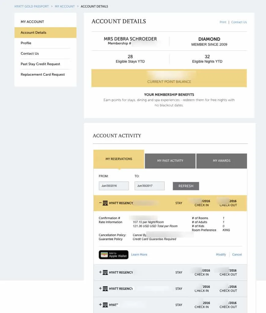 Your upcoming reservations are easier to read on the new Hyatt Gold Passport website. TravelingWellForLess.com