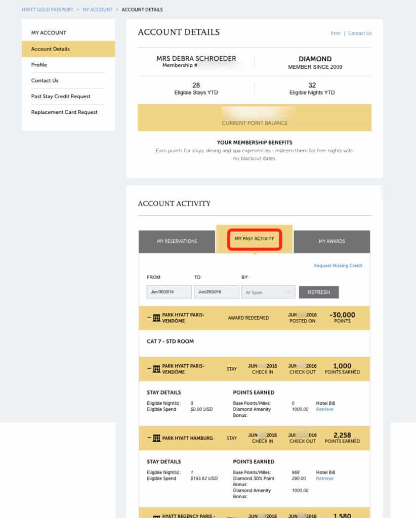 The new Hyatt Gold Passport website clearly shows exactly how many points you earned, bonus points, points redeemed for past hotel reservations. TravelingWellForLess.com