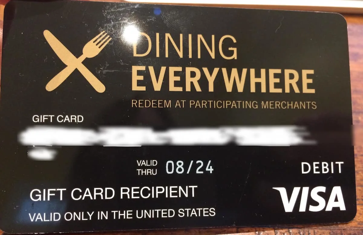 The Dining Everywhere Card can be used at bars and restaurants. But can also be used to buy money orders. https://www.travelingwellforless.com