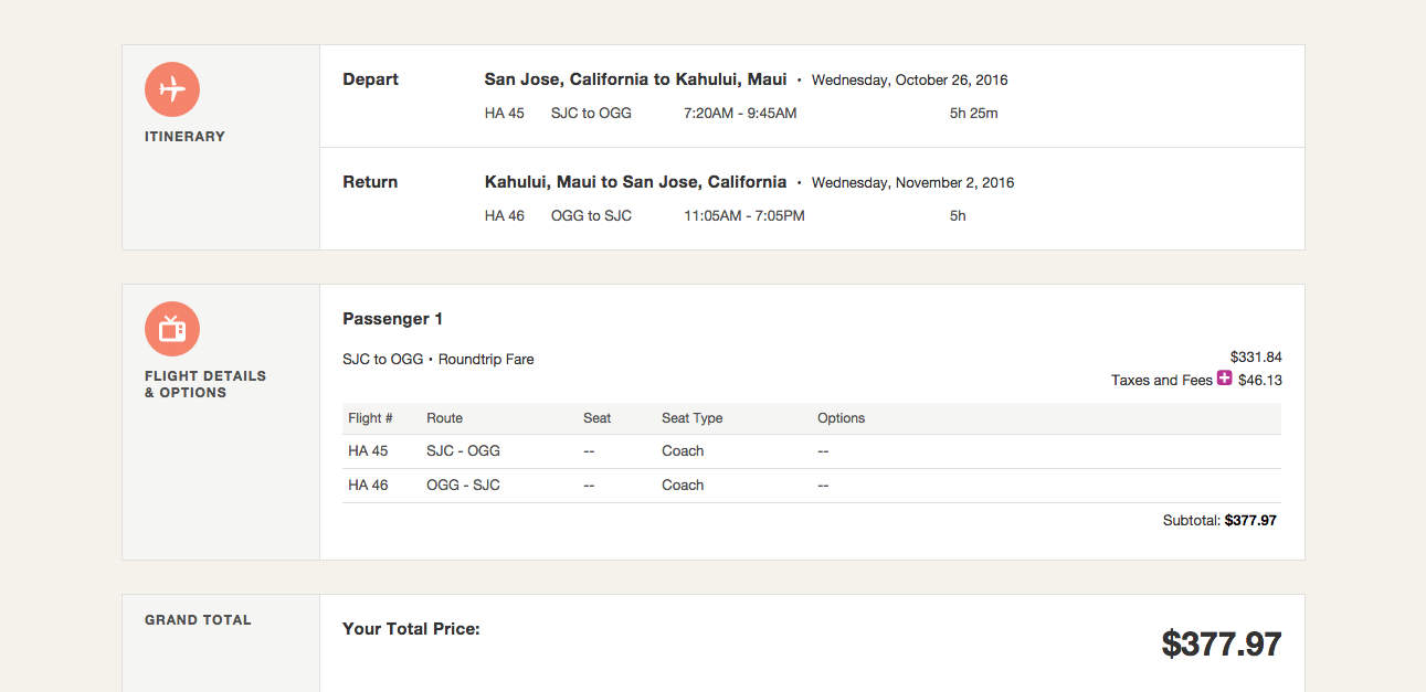 $378 round-trip flights to Maui from San Jose.