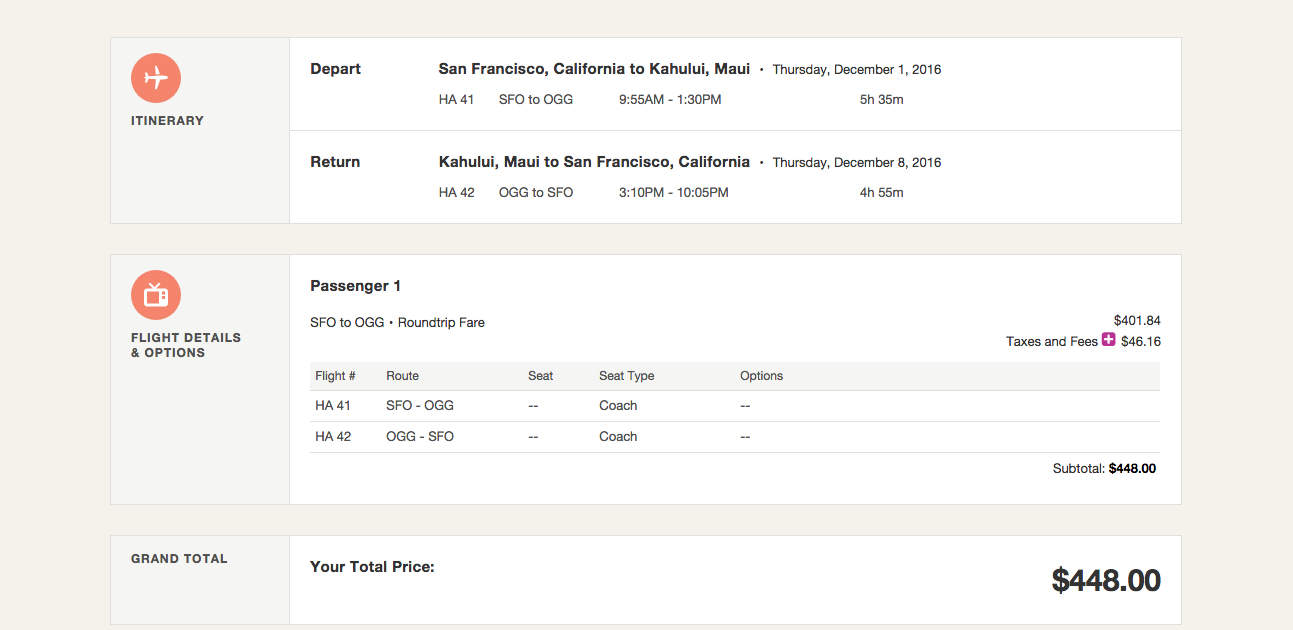 San Francisco (SFO) to Maui (OGG) for $448 round-trip