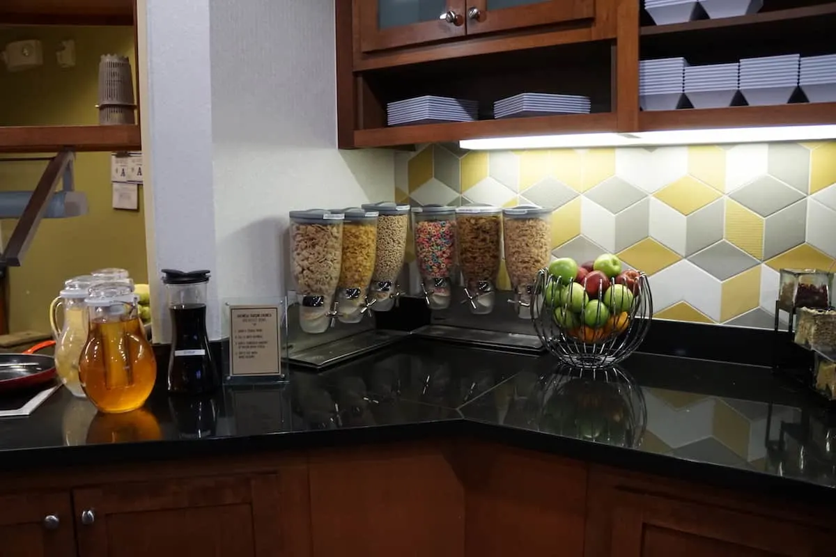 Six different types of cereal for breakfast at Hyatt Place Las Vegas. Traveling Well For Less | Hyatt Place Las Vegas review | The Hyatt Place Las Vegas is the best hotel because you get free breakfast, Wi-Fi, parking, airport shuttle, and more