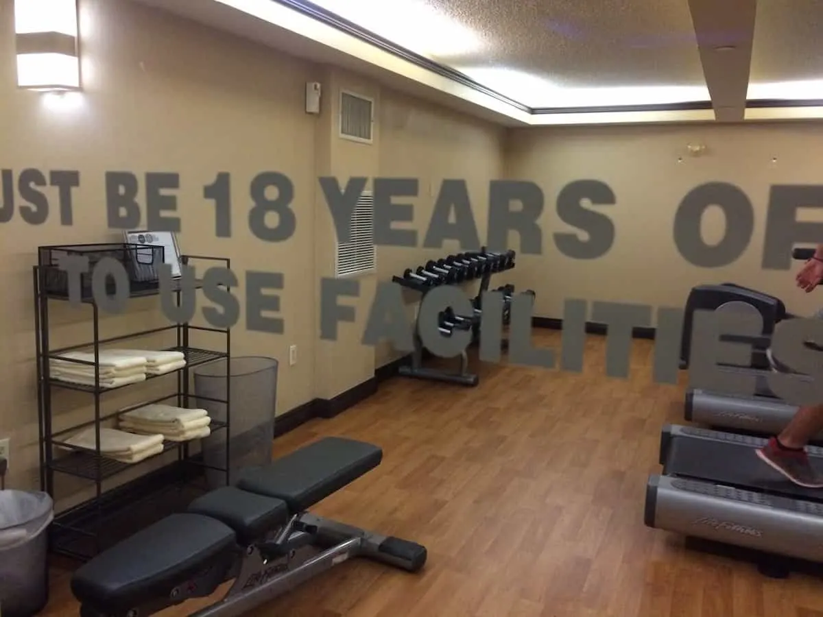 The fitness center at Hyatt Place Las Vegas is open 24 hours. travelingwellforless.com | Hyatt Place Las Vegas review | The Hyatt Place Las Vegas is the best hotel because you get free breakfast, Wi-Fi, parking, airport shuttle, and more