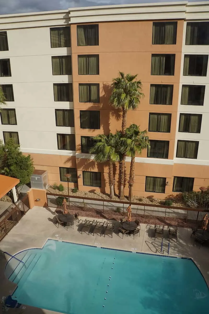 Inside rooms overlook the pool. | Hyatt Place Las Vegas review | Travelingwellforless.com | The Hyatt Place Las Vegas is the best hotel because you get free breakfast, Wi-Fi, parking, airport shuttle, and more