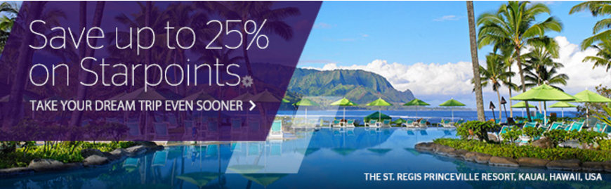 You can buy Starpoints for a 25% discount through April 30, 2016. Traveling Well For Less