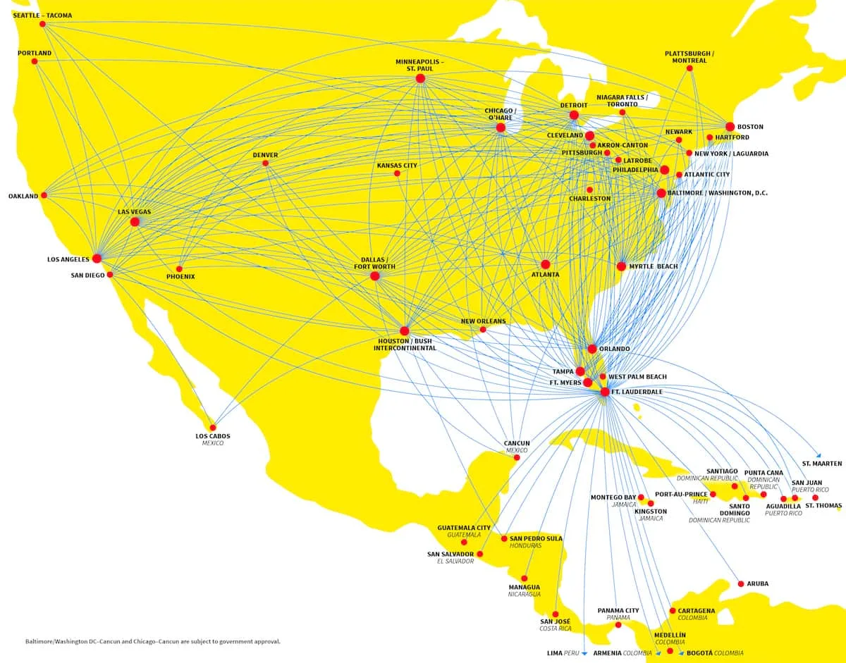 Route map of where Spirit Airlines flies | everything you need to know about Spirit Airlines | Spirit Airlines tips, tricks, and hacks | travel hacks | cheap flights | TravelingWellForLess.com