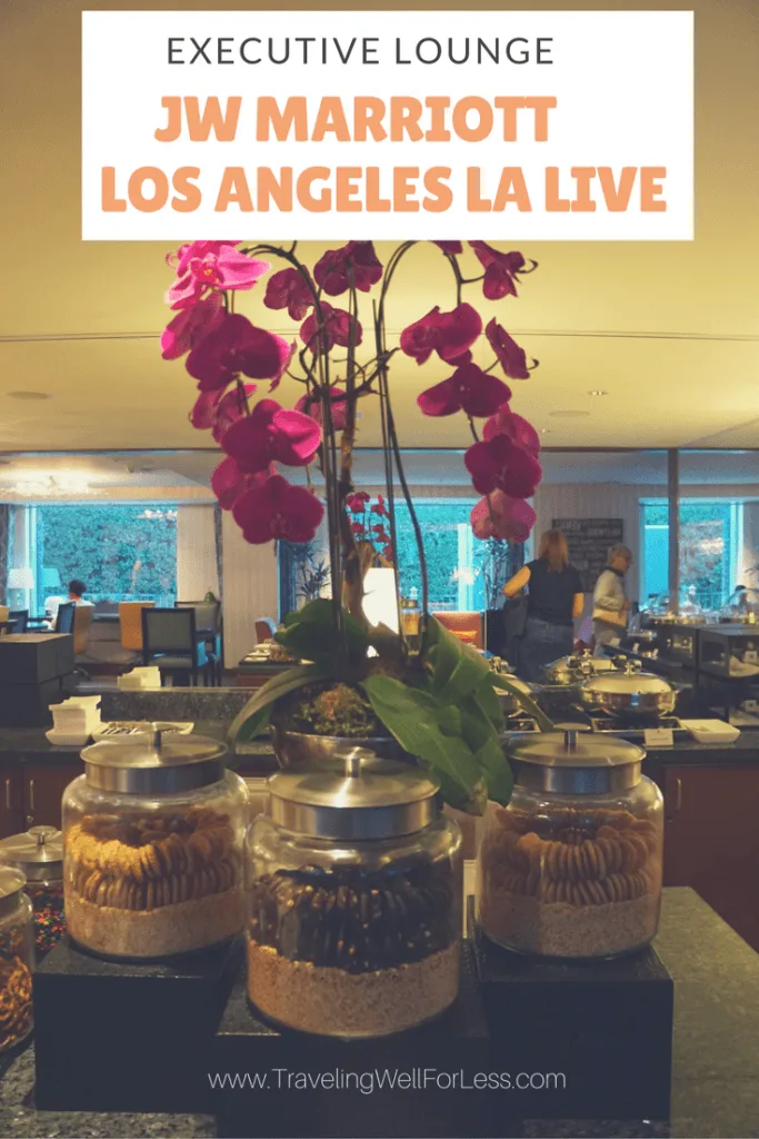 You get free breakfast, appetizers, and snacks when you have access to the JW Marriott Los Angeles LA Executive Lounge. Click this pin to learn how to get into the lounge https://www.travelingwellforless.com/review-jw-marriott-los-angeles-la-live-executive-lounge
