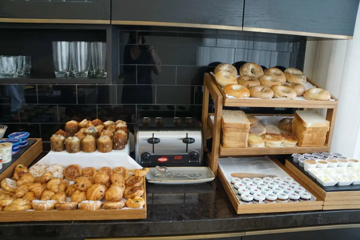 Love carbs? The free breakfast at the Fairmont Washington DC Gold Lounge includes pastries, muffins, bagels, and several types of bread. | Fairmont Washington DC | Fairmont Gold | luxury hotel | where to stay in Washington DC | TravelingWellForLess.com 