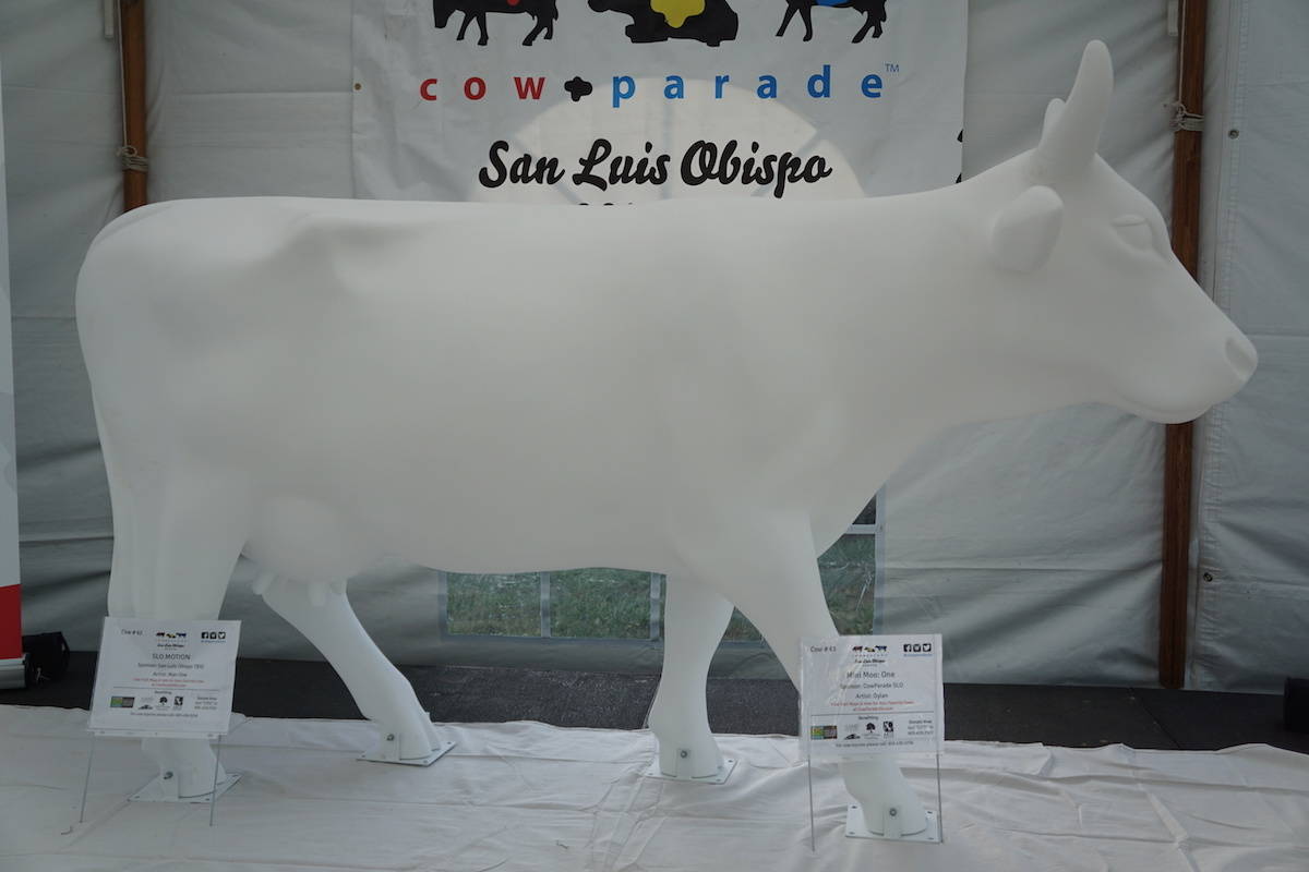 Blank fiberglass cow. Slo motion. Man One. TravelingWellForLess.com