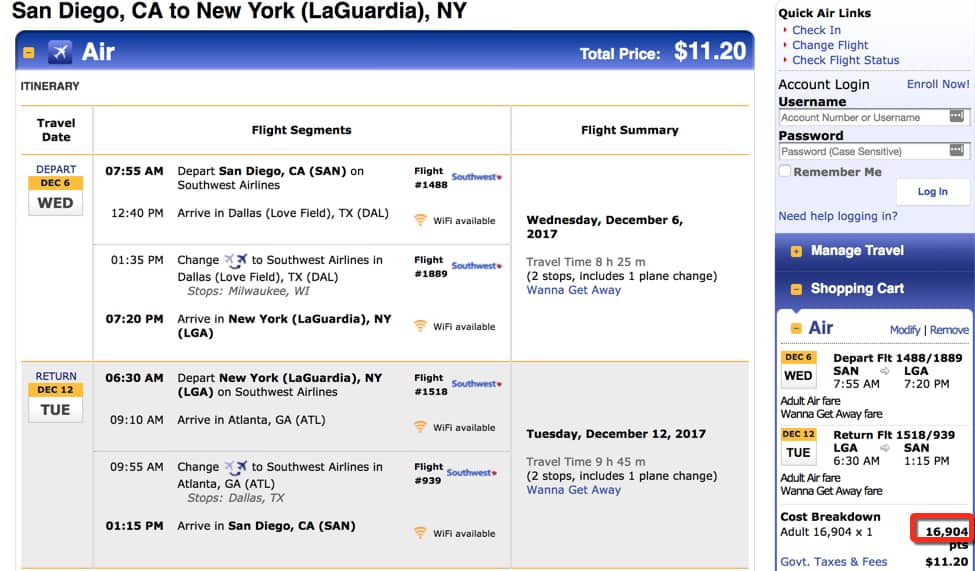 Flying from San Diego to New York costs 16,904 points. Buying 17,000 points (because you have to buy in 1,000 increments) costs $234.60. So you'd save $71.57 buying points instead of buying a ticket. | travel tips | travel hacks | TravelingWellForLess.com