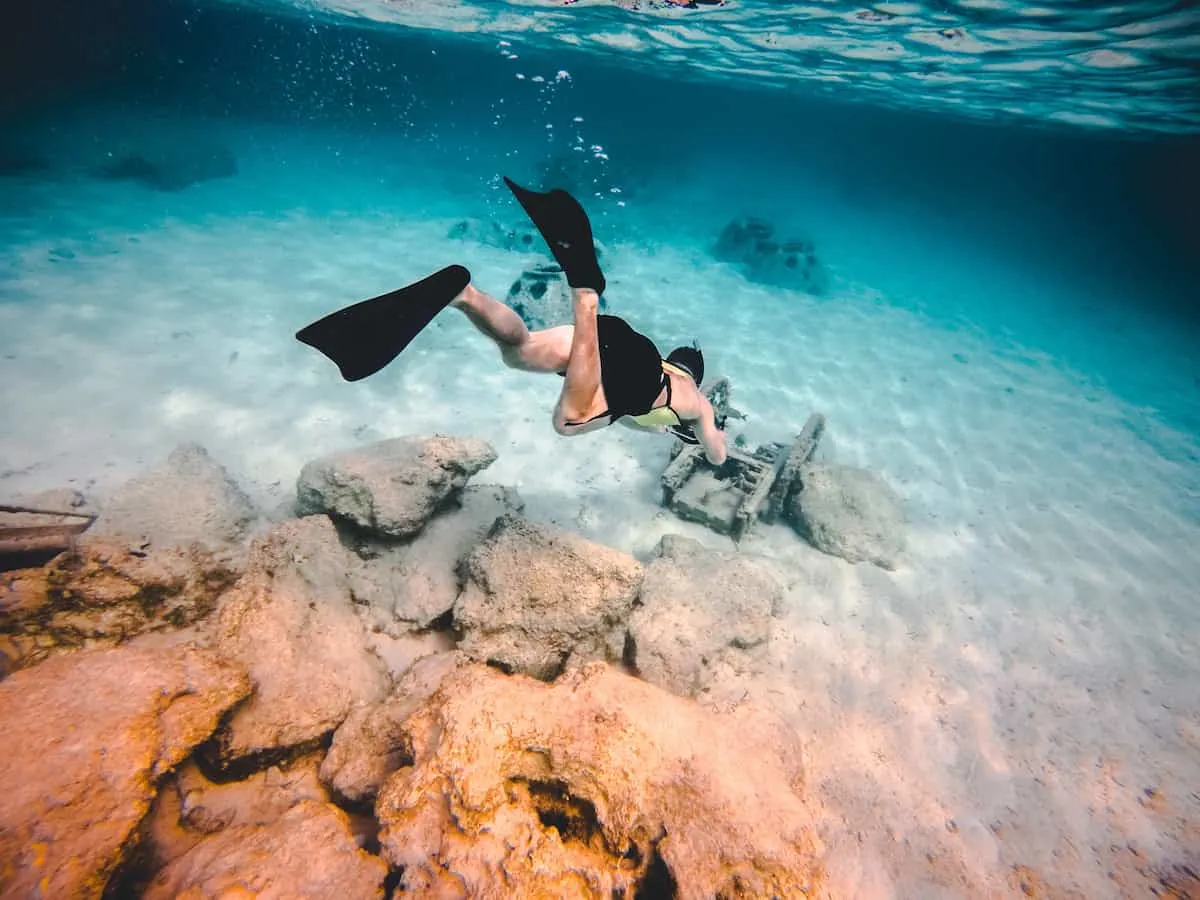 man snorkeling in ocean