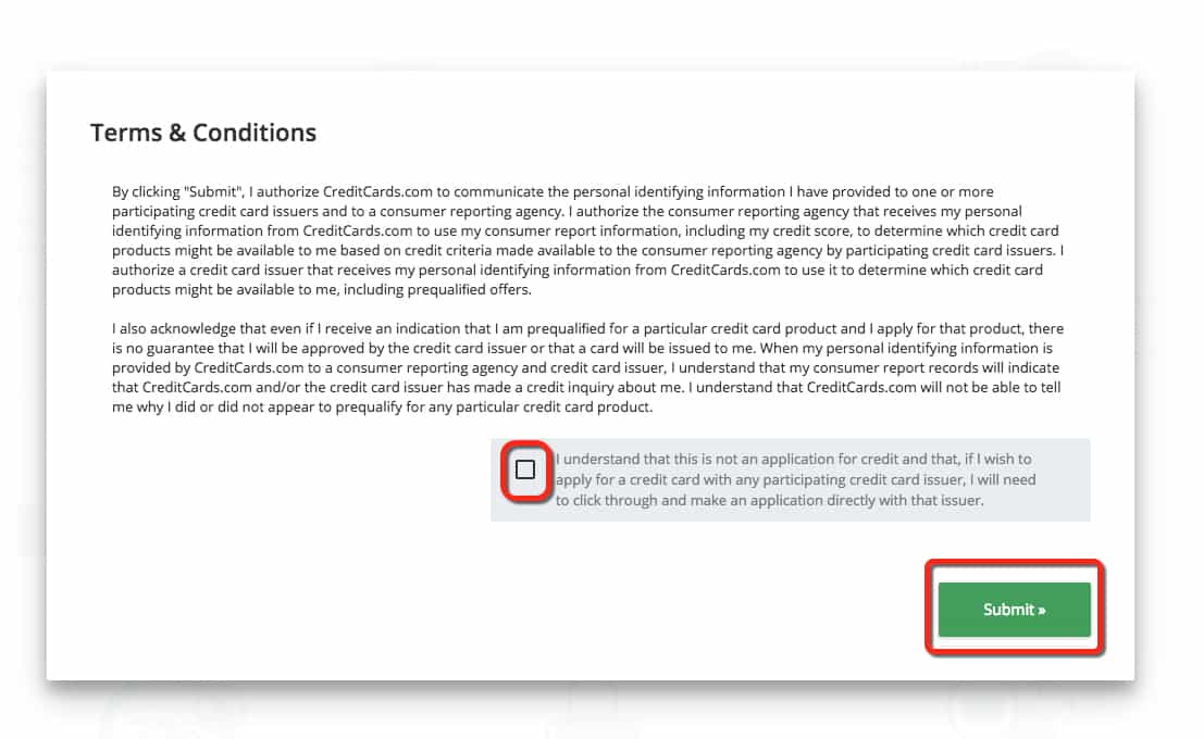 You have to agree to terms and conditions to use the CardMatch tool credit card finder. Traveling Well For Less