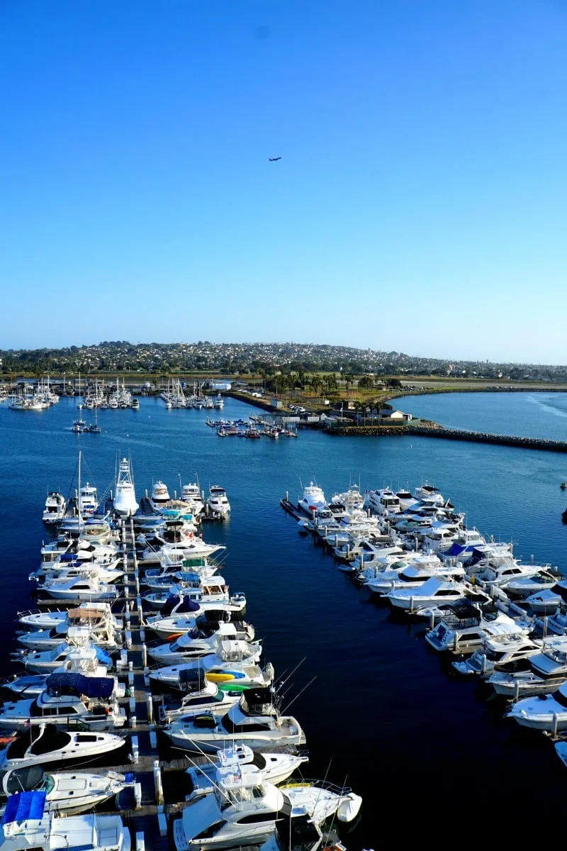 Marina views and planevspotting from the Hyatt Regency Mission Bay Spa and Marina. TravelingWellForLess.com