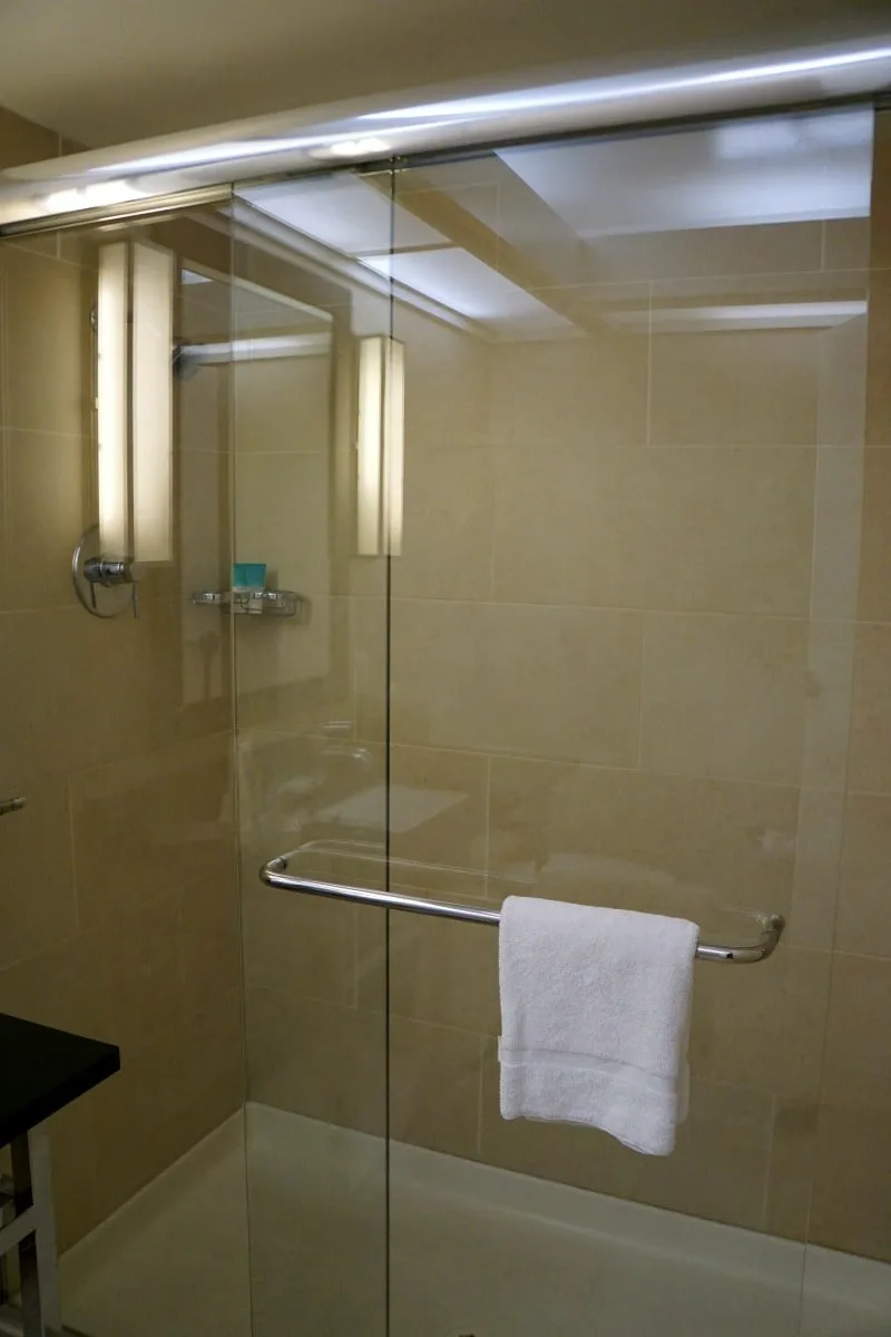 The shower in the corner suite at the Hyatt Regency Mission Bay Spa and Marina is big enough for two. TravelingWellForLess.com