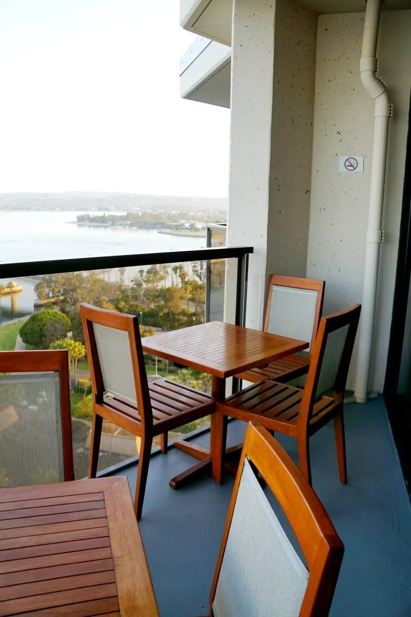 Enjoy sunset and sunrise views from the balcony seating area in the Regency Club lounge at the Hyatt Regency Mission Bay Spa and Marina. TravelingWellForLess.com