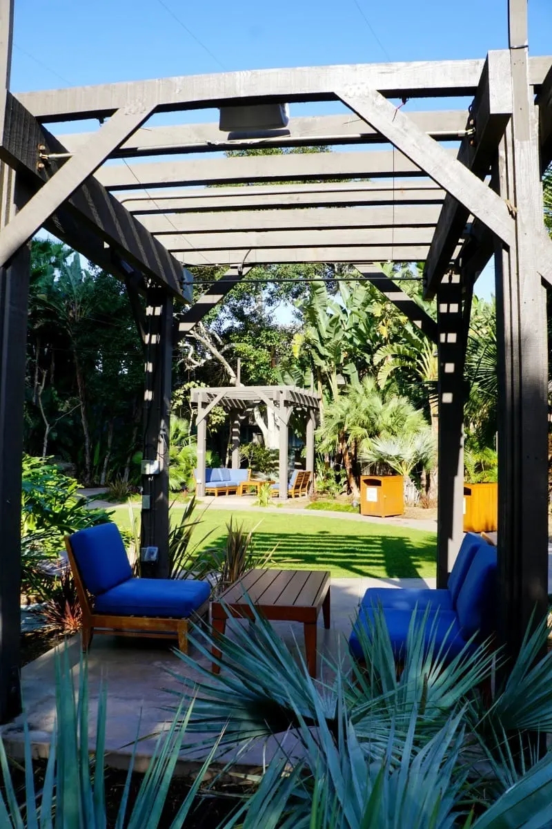 Relax in one the gazebos in the poolside garden at the Hyatt Regency Mission Bay Spa and Marina. TravelingWellForLess.com