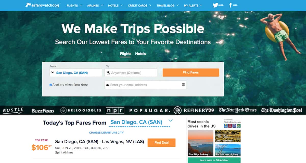 Airfare Watchdog uses real-time data to find you the lowest price on airline tickets. 