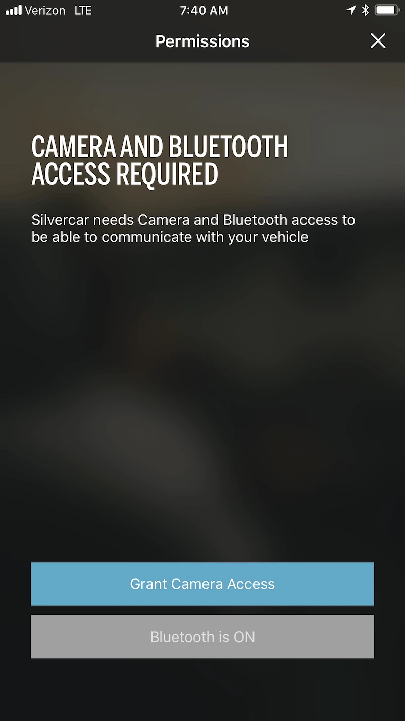 If it's your first time renting from Silvercar, you have to give them access to your camera and Bluetooth. Or you can't scan the QR code.